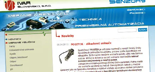 Redesign web stránky pre IVAR Slovensko - senzory.sk